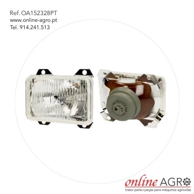 Par de faróis quadrados para máquinas agrícolas com texto de referência e contacto