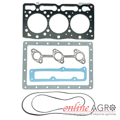 Conjunto de juntas para motor em várias cores e materiais com texto promocional