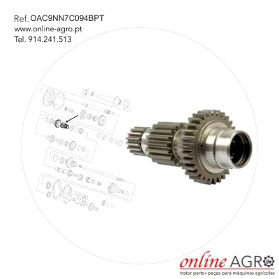 Engrenagem metálica com desenho técnico e informações de contacto