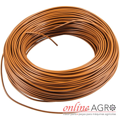 Rolo de fio castanho enrolado em fundo branco com texto online AGRO