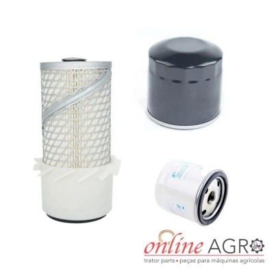 Filtros para máquinas agrícolas de diferentes tipos sobre fundo branco