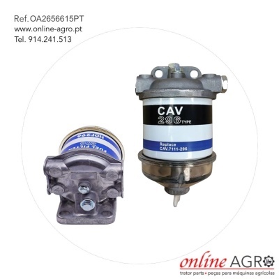 Filtro CAV 296 TYPE com etiquetas preta e azul, frente e verso, fundo branco