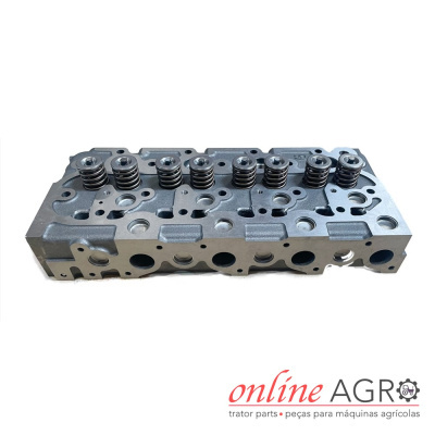 Cabeçote de motor com oito molas sobre fundo branco e logotipo online AGRO