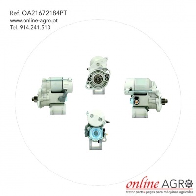 Motor de arranque para máquinas agrícolas cinzento em quatro ângulos com texto e logo online AGRO