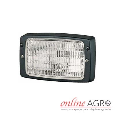 Luz retangular para maquinaria agrícola com estrutura preta e lente transparente texturizada