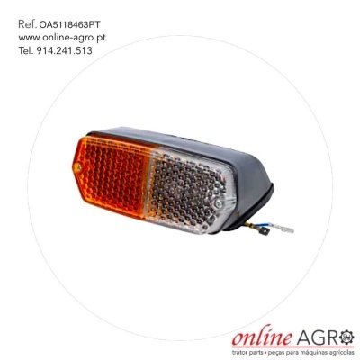 Luz traseira laranja e transparente para máquinas agrícolas com cabos e texto de referência