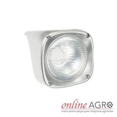 Farol dianteiro quadrado com lente de vidro e moldura metálica prateada