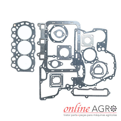 Conjunto de juntas metálicas para motor de trator em fundo branco com logo ONLINE AGRO