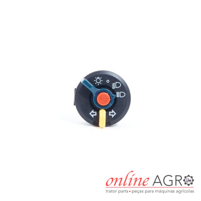 Peça de controlo redonda com manípulo e botão colorido sobre fundo branco, com logótipo online AGR