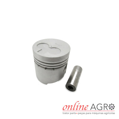 Pistão metálico prateado com pino ao lado em fundo branco com logótipo online AGRO.