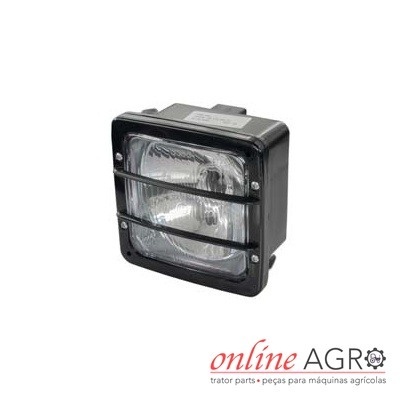 Farol quadrado preto com lente de vidro e grades metálicas