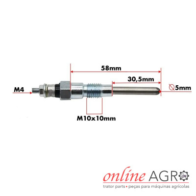 Sensor de ignição metálico com medidas e marcações em vermelho e logótipo online AGRO.