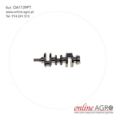 Eixo de manivela metálico com texto de referência e contacto da empresa Online Agro