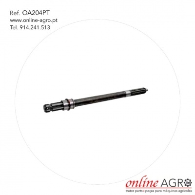 Eixo metálico escuro com extremidades dentadas e texto de referência em fundo branco