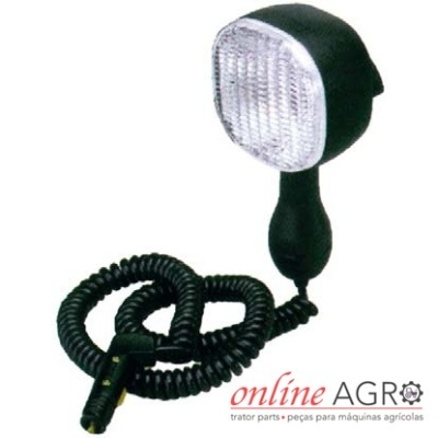 Luz de trabalho com cabo espiral preto e lente transparente quadrada