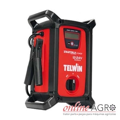 Carregador de bateria TELWIN VELISTA 12/24V vermelho e preto com visor digital.