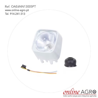 Conjunto de farol quadrado com cabo e peça em borracha preta sobre fundo branco