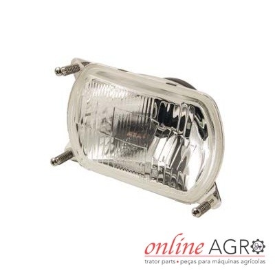 Farol retangular transparente com parafusos metálicos sobre fundo branco