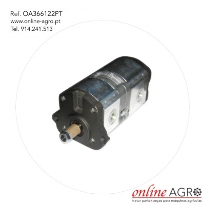 Motor ou bomba metálica com texto de referência e contacto