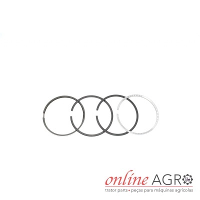Quatro anéis metálicos para motor em fundo branco com logotipo online AGRO.