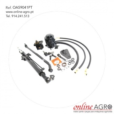 Conjunto de peças mecânicas para máquinas agrícolas com texto de referência e contacto