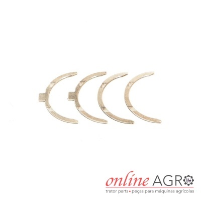 Quatro peças metálicas semi-circulares sobre fundo branco com logo Online Agro