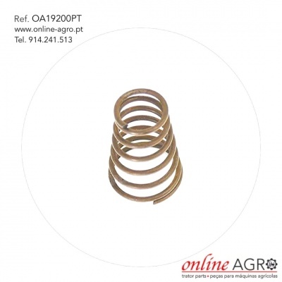 Mola metálica helicoidal dourada com texto de referência e contato