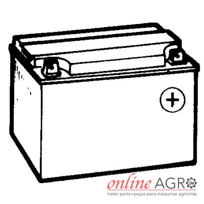 Ilustração de bateria retangular branca com símbolo de mais e texto da marca online AGRO