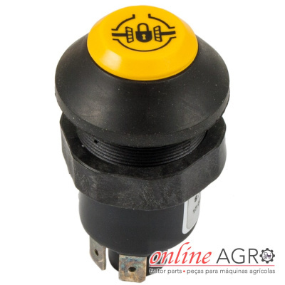 Botão interruptor preto e amarelo com símbolo de cadeado