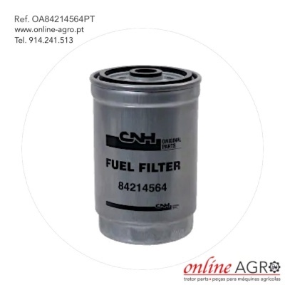 Filtro de combustível CNH prata com texto preto sobre fundo branco