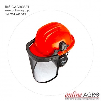 Capacete de proteção laranja com viseira em rede preta