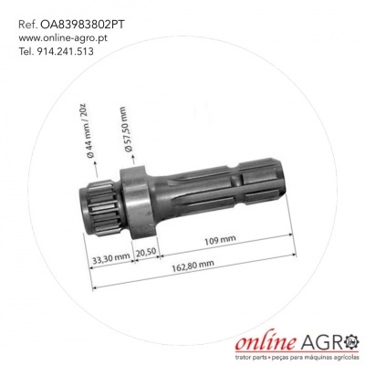 Peça metálica cilíndrica com dentes e medidas mostrando dimensões em mm