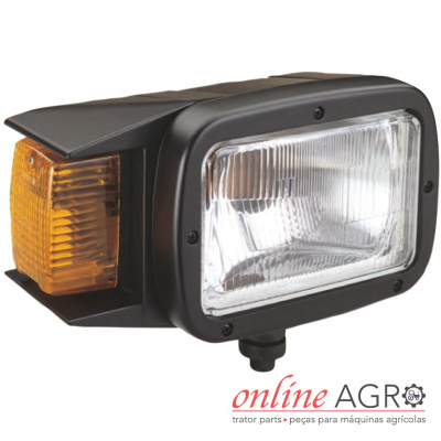 Farol retangular vidro transparente com sinalizador laranja e caixa preta