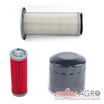 Conjunto de três filtros para máquinas agrícolas com textos de marca