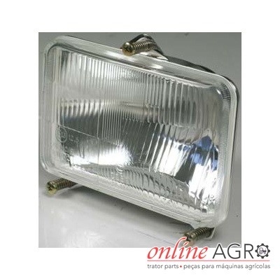 Farol retangular com lente de vidro e molas metálicas