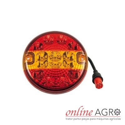 Farolim traseiro redondo em plástico vermelho e amarelo com conector de 7 pinos