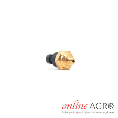 Peça mecânica em metal e plástico com texto online AGRO