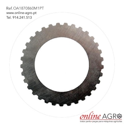 Engrenagem metálica cinza escuro com dentes visível com texto de referência e contacto da online AGRO