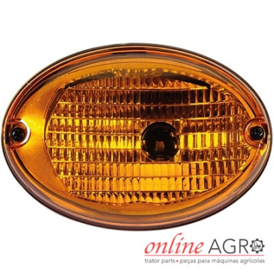 Farol oval âmbar com textura e parafusos laterais