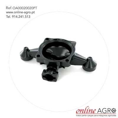 Peça preta para máquinas agrícolas com texto de referência e contacto