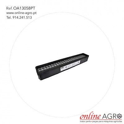 Cilindro retangular preto com etiqueta branca e informações de contacto