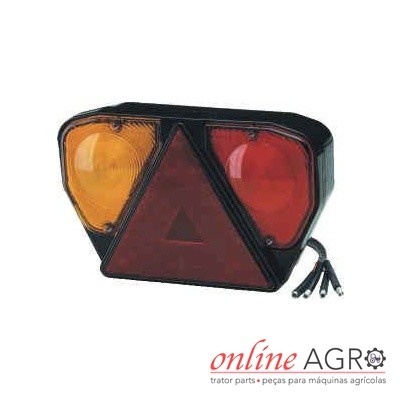 Luz traseira para veículos agrícolas com luzes amarela, vermelha e refletor triangular