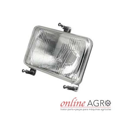 Farol retangular metálico com vidro texturizado e três parafusos de fixação