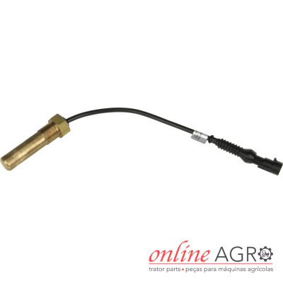 Sensor de metal dourado com cabo e conector preto para máquinas agrícolas