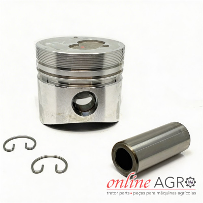 Conjunto de pistão metálico com pino e anéis para motor, texto ONLINE AGRO