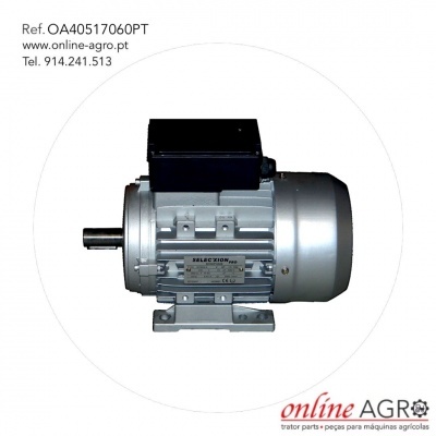 Motor elétrico cinzento com caixa preta e texto 'online AGRO' sobre fundo branco