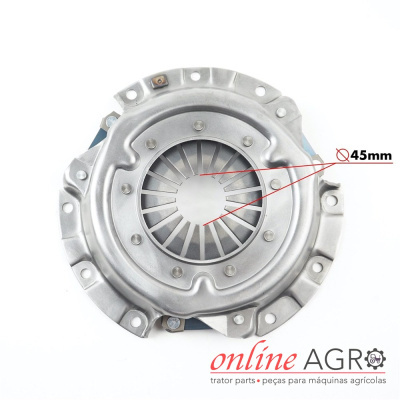 Peça metálica circular para máquina agrícola com diâmetro interno de 45mm e texto de marca