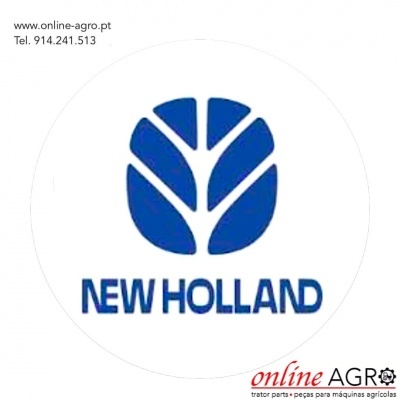 Logótipo azul New Holland com texto e informações de contacto