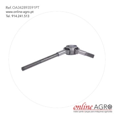 Peça metálica de maquinaria agrícola com texto de referência e contacto