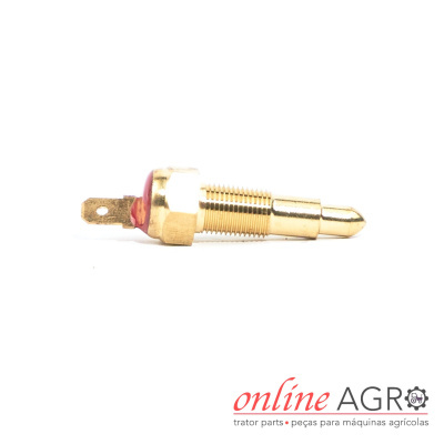 Interruptor de temperatura com corpo metálico dourado e base vermelha